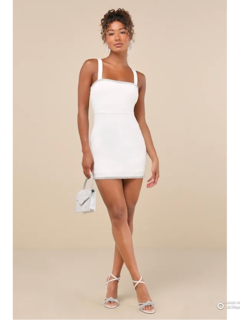 Lulus Medium Glowing Allure White Rhinestone Sleeveless Bodycon Mini Dress NWT